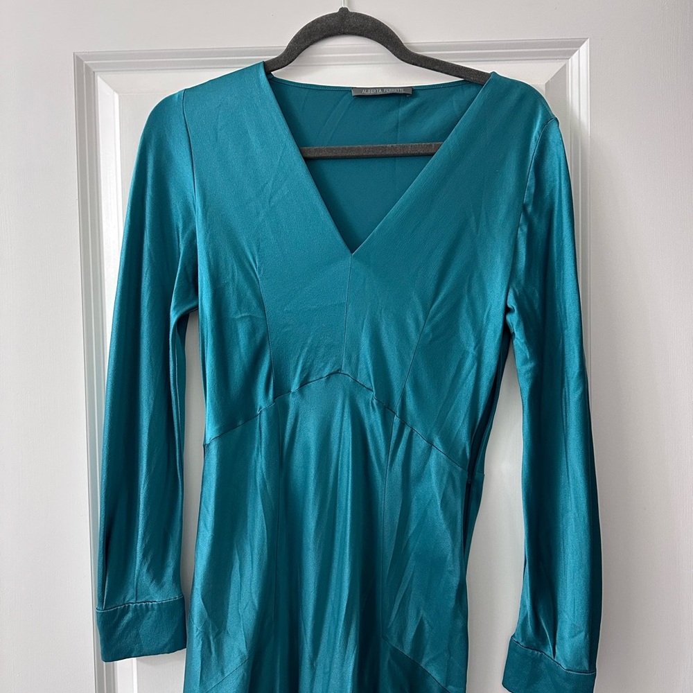 Alberta Ferretti Teal Long Sleeve Silk Dress - Picture 13 of 16